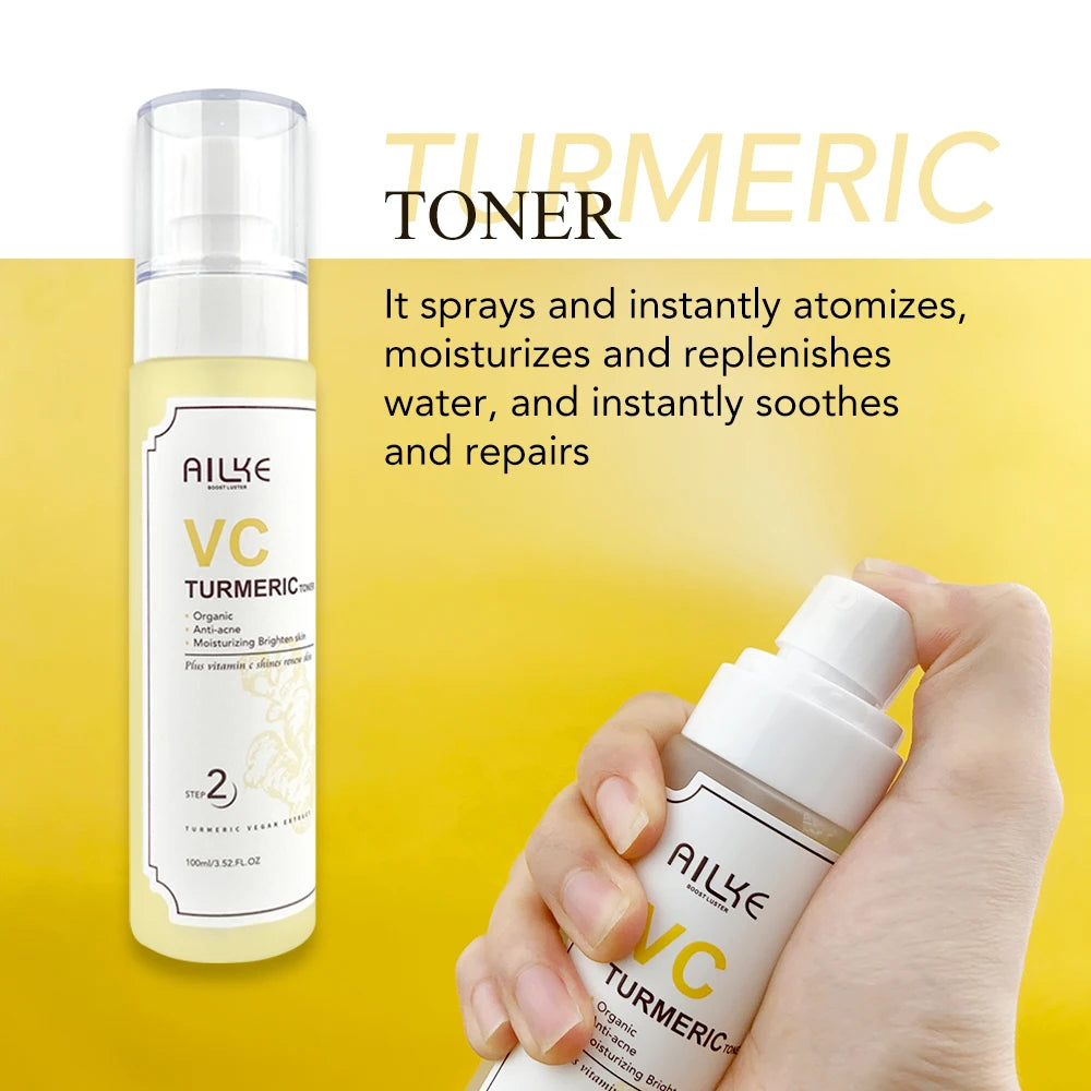 Sheromom's  AILKE Organic Turmeric Whitening Skin Care Set, with Vitamin C, Clean Skin, Reduce Acne, Hydrating and Firming for Women