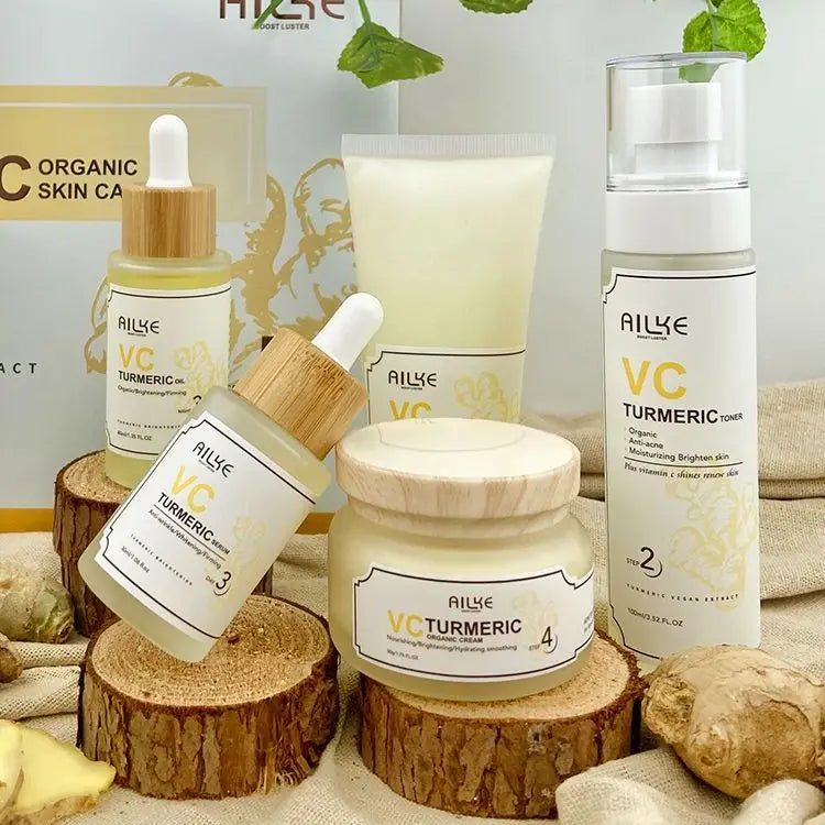 Sheromom's  AILKE Organic Turmeric Whitening Skin Care Set, with Vitamin C, Clean Skin, Reduce Acne, Hydrating and Firming for Women