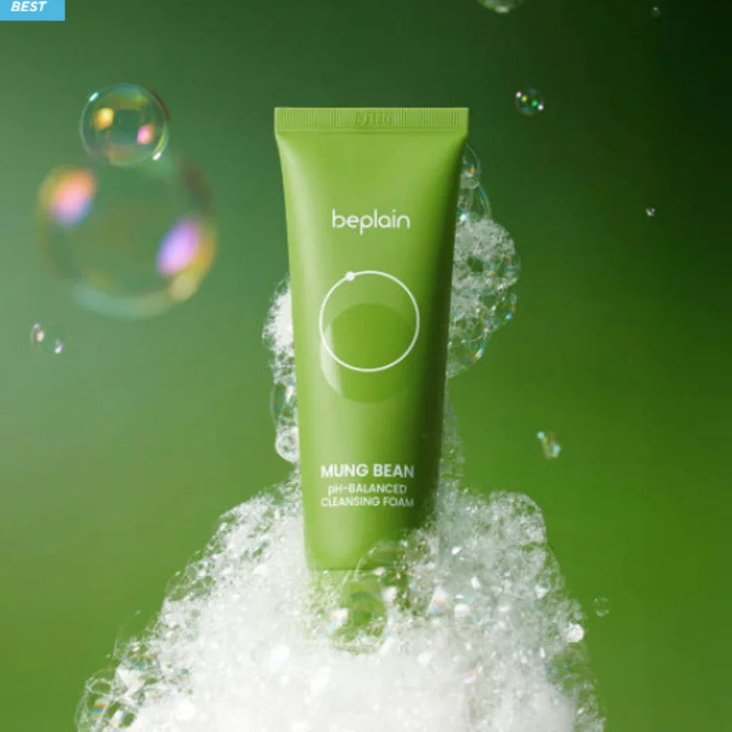 Sheromom's Korean Beplain Mung Bean PH-Balanced Cleansing Foam,Pore Care Serum Gentle Cleansing Oil and Face Clay Mask Facial Skincare Set