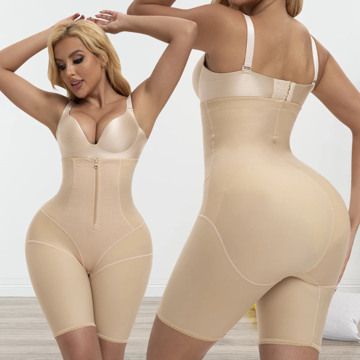 Sheromom's 1pcs Zipper Front Postpartum Recovery Women High Waist Tummy Control Hip Enhancer Shapewear Shorts