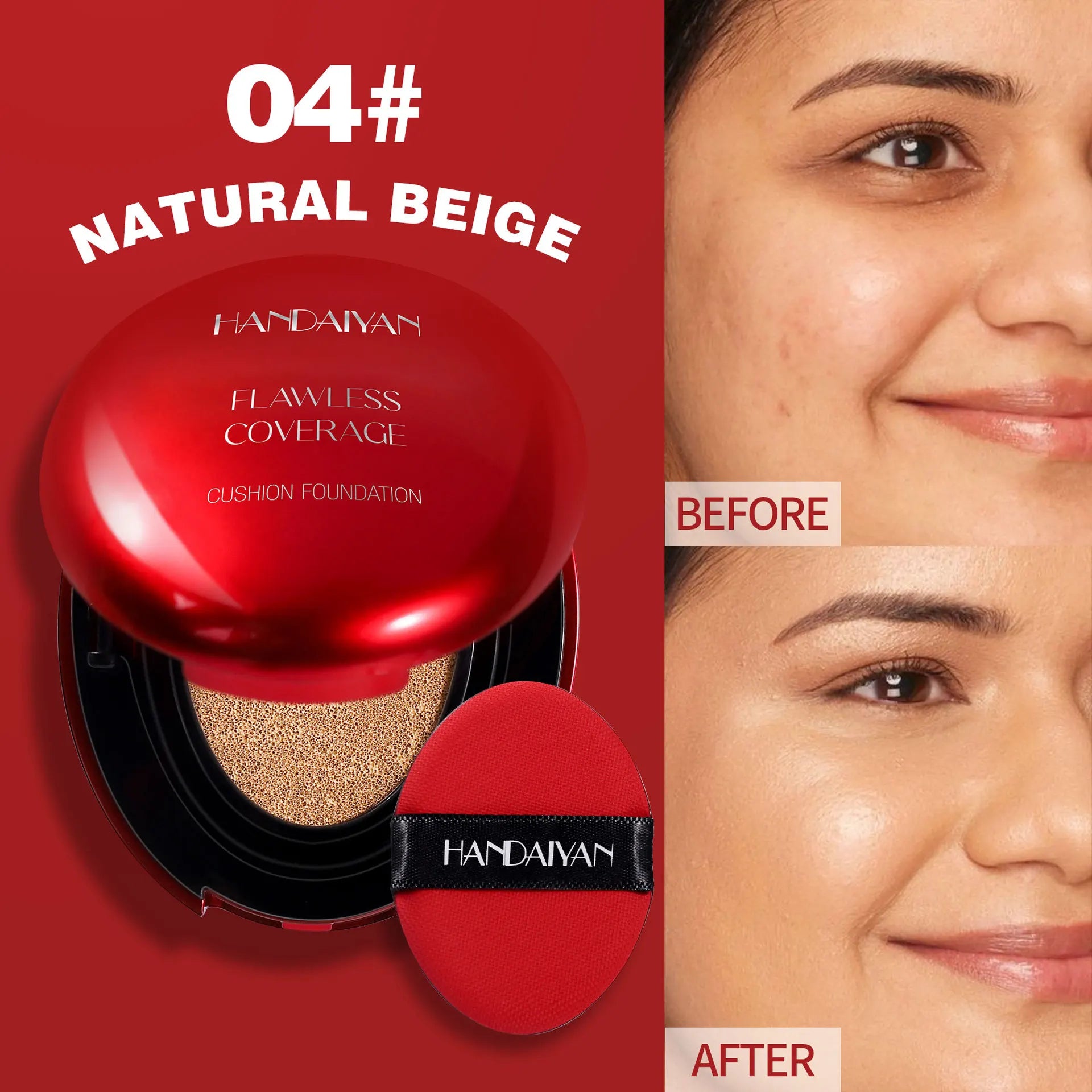 Sheromom's Korean Air Cushion Foundation - Light Natural Moisturizing Concealer Whitening Oil-Control Women's Long-lasting Makeup Base