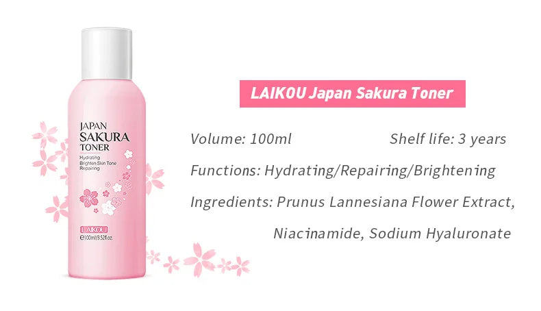 Sheromom's Sakura Facial Cleaner Korean Face Serum Exfoliating Peeling Gel Moisturize Toner Eye Cream Sunscreen Cosmetics Skin Care Set