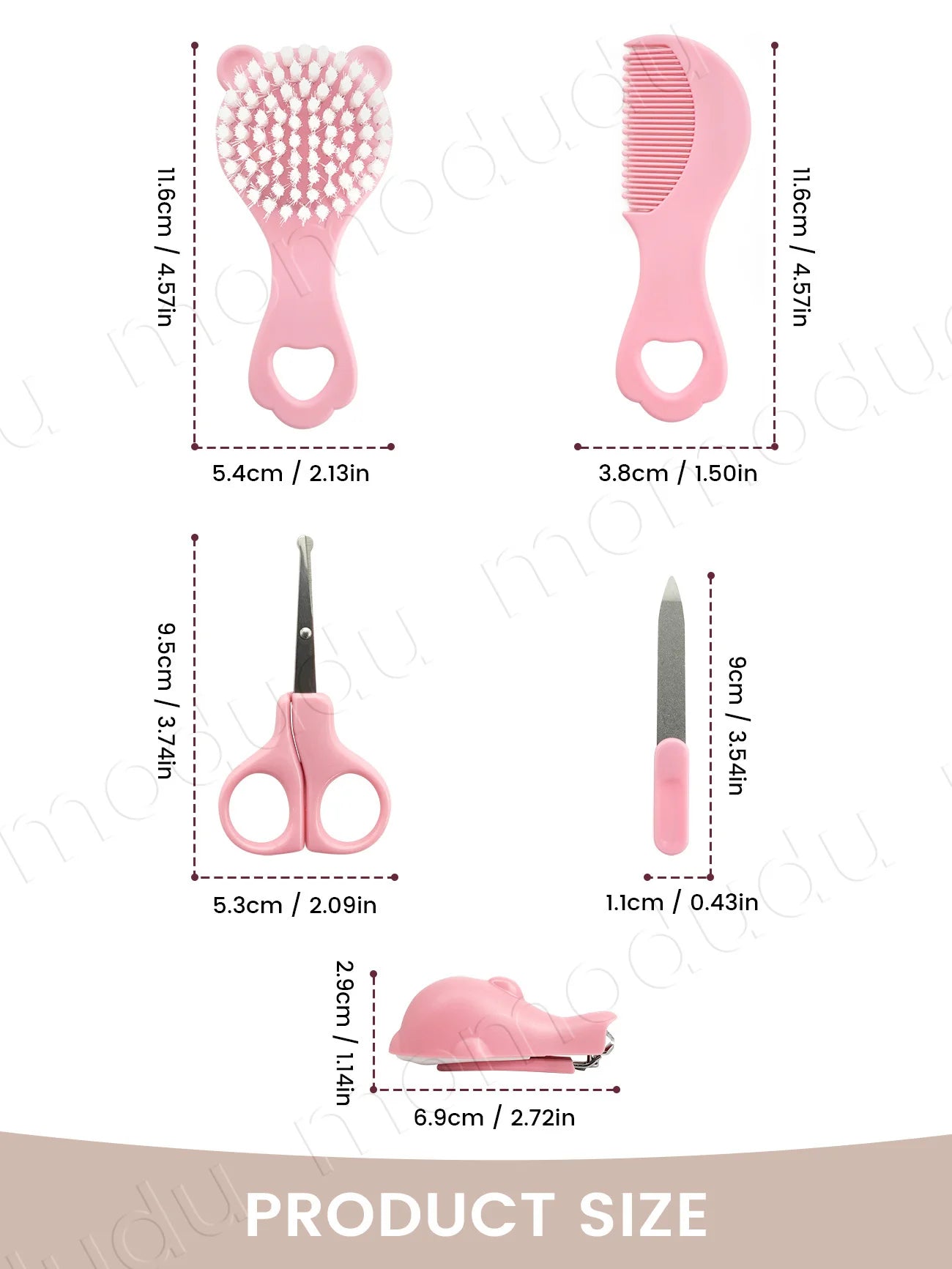 Sheromom's  5PCS/Set Baby Grooming Care Kit, Baby Nail & Hair Care Set with Brush & Clippers for Newborns, Bath & Grooming Essentials