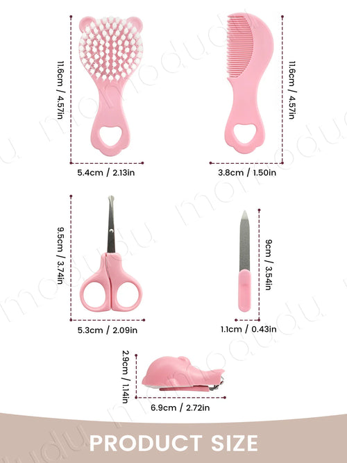 Sheromom's  5PCS/Set Baby Grooming Care Kit, Baby Nail & Hair Care Set with Brush & Clippers for Newborns, Bath & Grooming Essentials