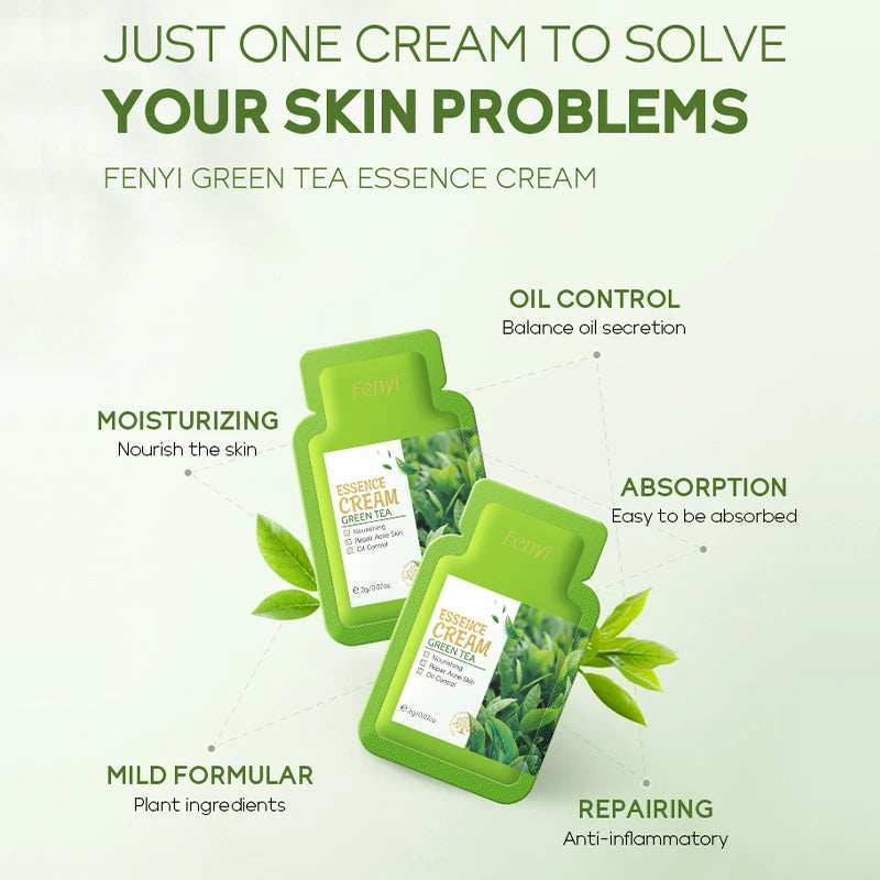 Sheromom's 4pcs Green Tea Skin Care Sets Trial Pack Korean Cosmetics Acne Treatment Face Cream Eye Cream Face Care Set for Women Sakura Kit