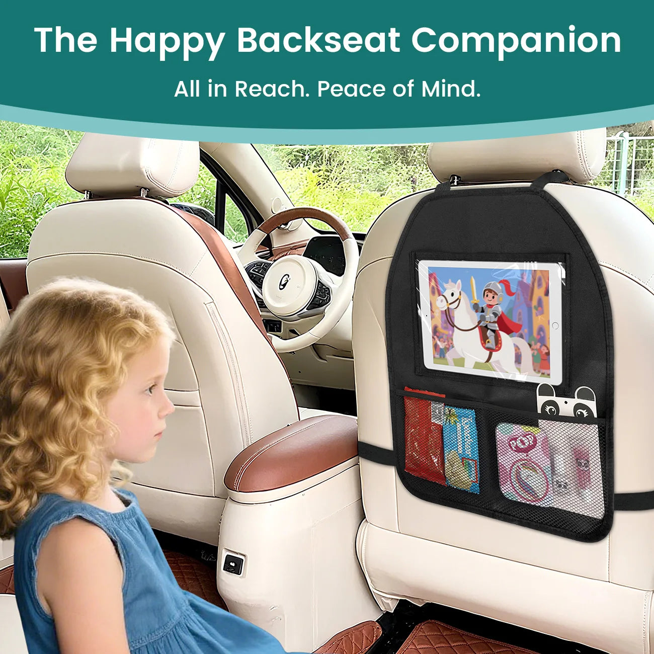 Sheromom's Baby Car Essentials Starter Kit | Backseat Organizer + 2 Sunshades + 2 Hooks + Rear Mirror