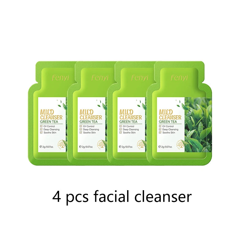 Sheromom's 4pcs Green Tea Skin Care Sets Trial Pack Korean Cosmetics Acne Treatment Face Cream Eye Cream Face Care Set for Women Sakura Kit