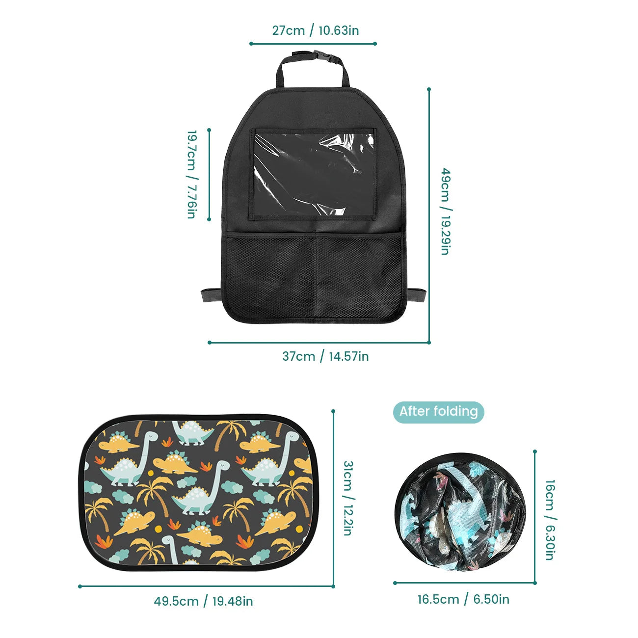 Sheromom's Baby Car Essentials Starter Kit | Backseat Organizer + 2 Sunshades + 2 Hooks + Rear Mirror