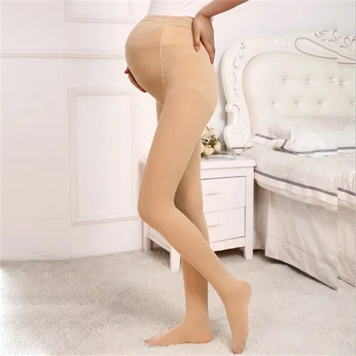 Sheromom's Soft Velvet Tights For Pregnant Women Adjustable High Waist Maternity Pantyhose U-shaped Belly Support Leggings Spring Autumn