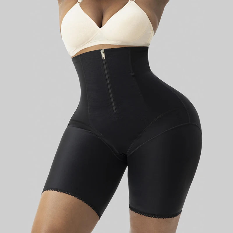 Sheromom's 1pcs Zipper Front Postpartum Recovery Women High Waist Tummy Control Hip Enhancer Shapewear Shorts