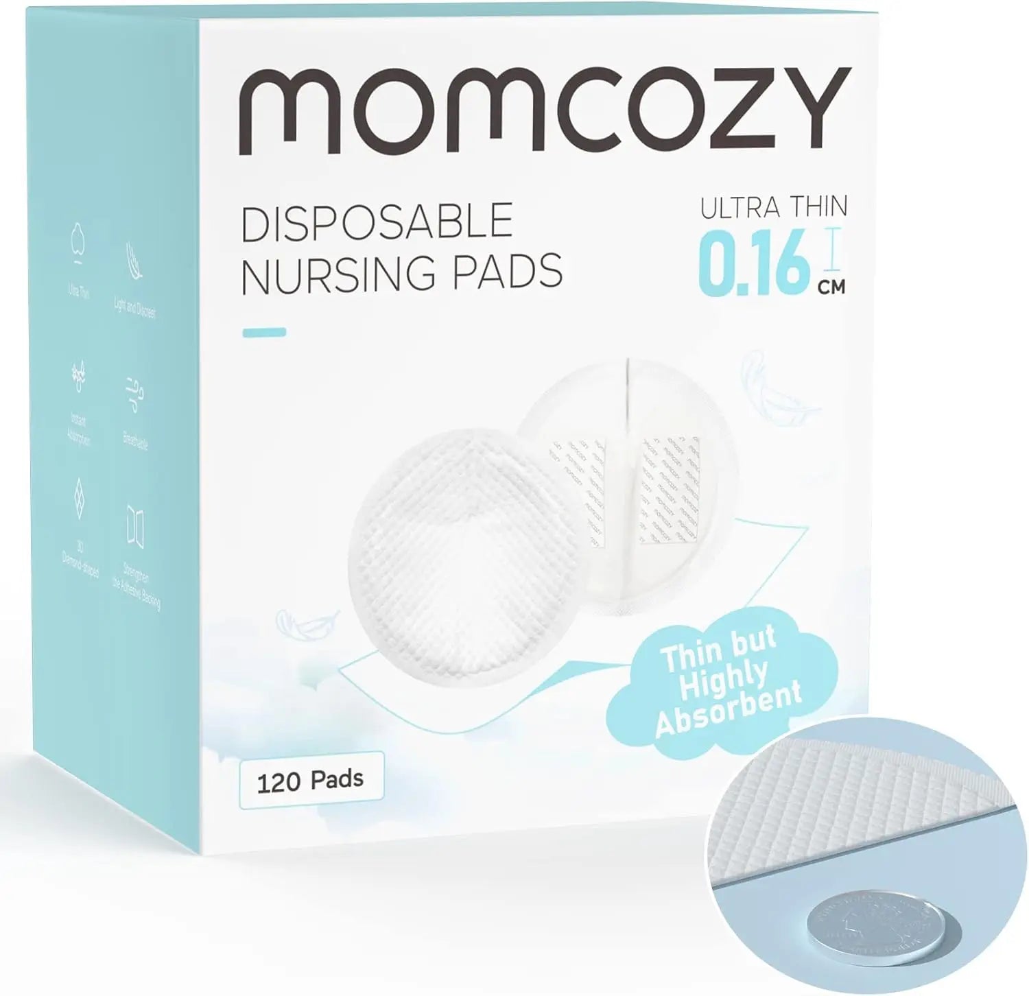 Sheromom's Mom Cozy Ultra-Thin Disposable Nursing Pads, Ultra-Absorbent and Breathable Portable Breast Pads for Mothers, Individually Packaged