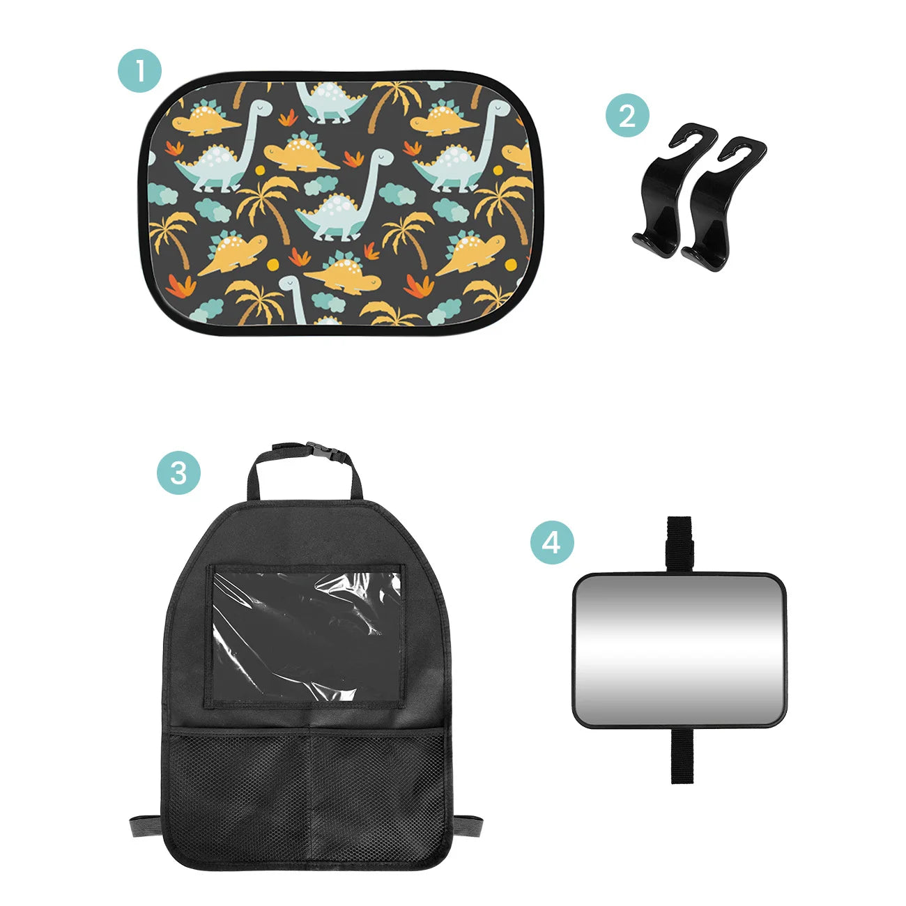 Sheromom's Baby Car Essentials Starter Kit | Backseat Organizer + 2 Sunshades + 2 Hooks + Rear Mirror