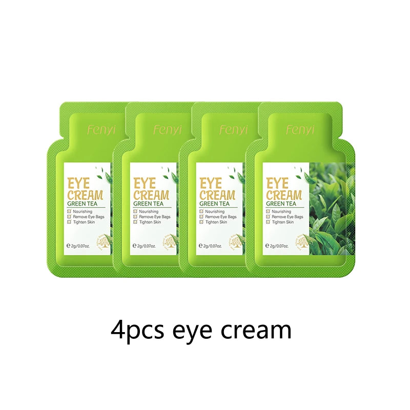 Sheromom's 4pcs Green Tea Skin Care Sets Trial Pack Korean Cosmetics Acne Treatment Face Cream Eye Cream Face Care Set for Women Sakura Kit