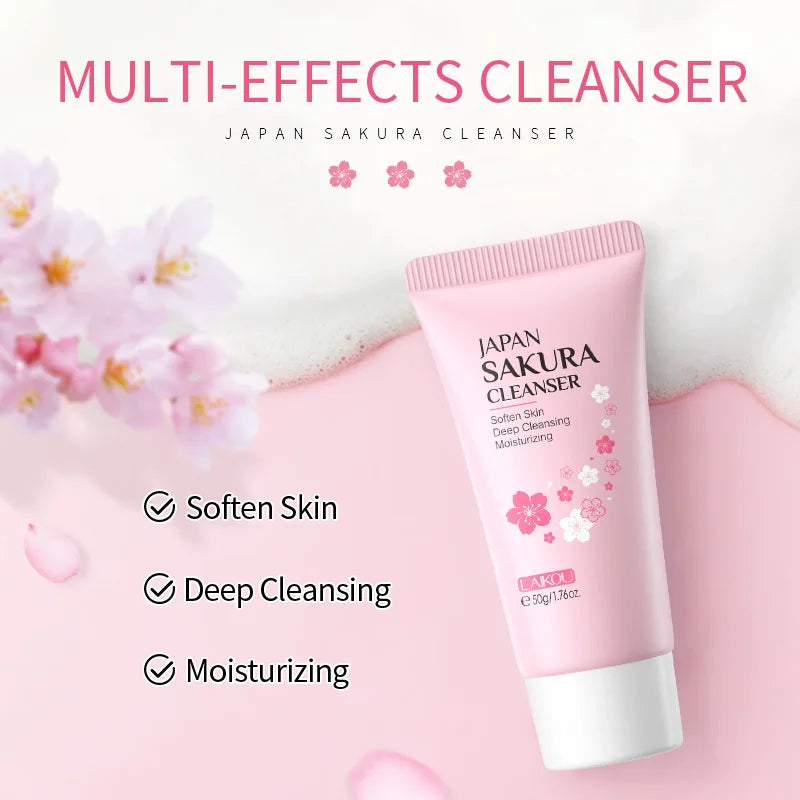 Sheromom's Sakura Facial Cleaner Korean Face Serum Exfoliating Peeling Gel Moisturize Toner Eye Cream Sunscreen Cosmetics Skin Care Set