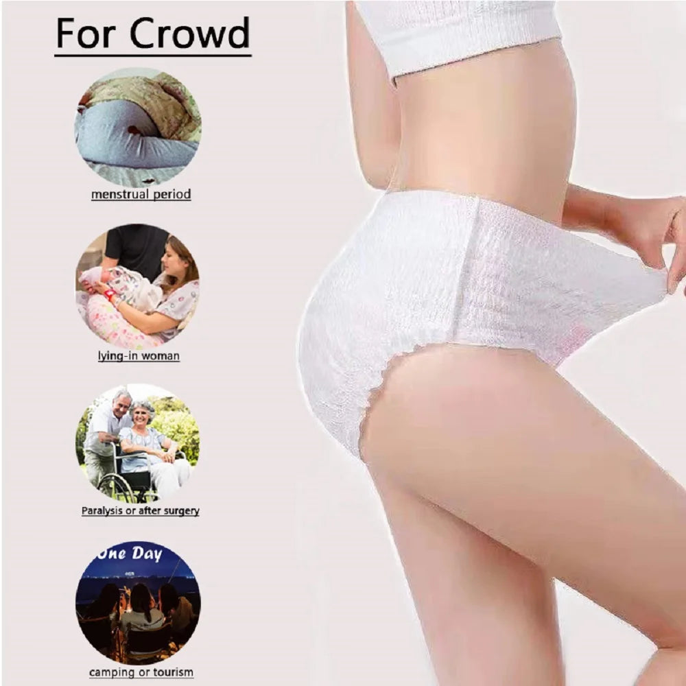 Sheromom's 10pc/pack Large Size Disposable Menstrual Pad Underpants for Women Quick Absorption Postpartum Panties Adult Incontinence Briefs