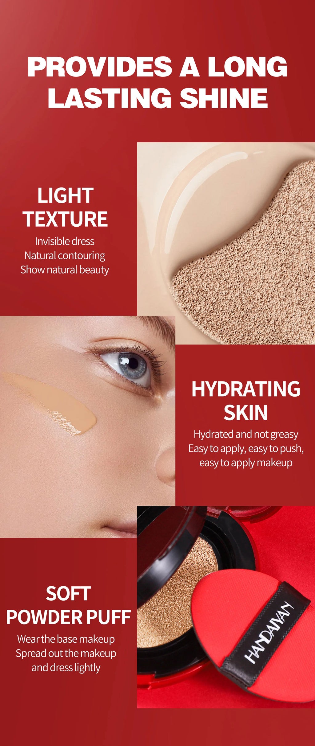 Sheromom's Korean Air Cushion Foundation - Light Natural Moisturizing Concealer Whitening Oil-Control Women's Long-lasting Makeup Base