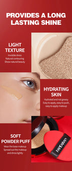 Sheromom's Korean Air Cushion Foundation - Light Natural Moisturizing Concealer Whitening Oil-Control Women's Long-lasting Makeup Base
