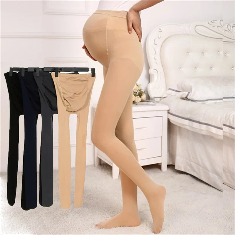 Sheromom's Soft Velvet Tights For Pregnant Women Adjustable High Waist Maternity Pantyhose U-shaped Belly Support Leggings Spring Autumn