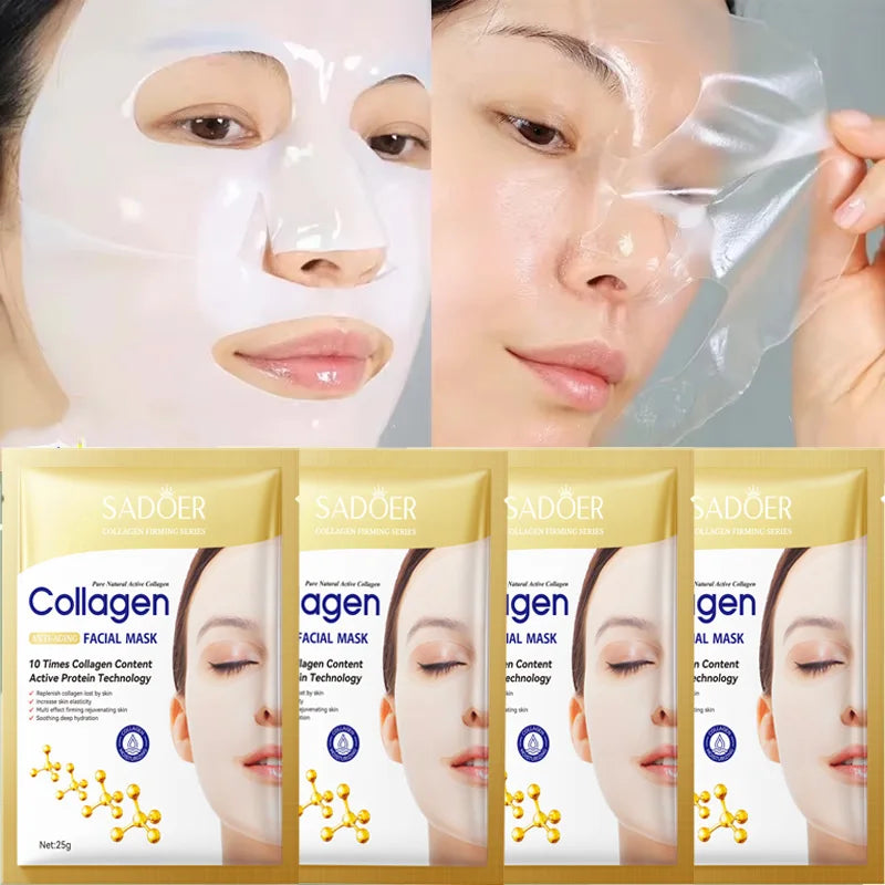 Sheromom's 10PCS Collagen Anti-Wrinkle Facial Mask Anti-Aging Fade Fine Lines Firm Skin Moisturizing Brightening Skincare Korean Cosmetics
