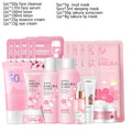 Sheromom's Sakura Facial Cleaner Korean Face Serum Exfoliating Peeling Gel Moisturize Toner Eye Cream Sunscreen Cosmetics Skin Care Set