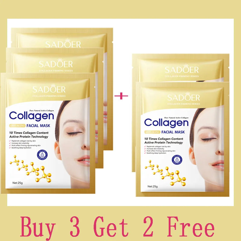 Sheromom's 10PCS Collagen Anti-Wrinkle Facial Mask Anti-Aging Fade Fine Lines Firm Skin Moisturizing Brightening Skincare Korean Cosmetics