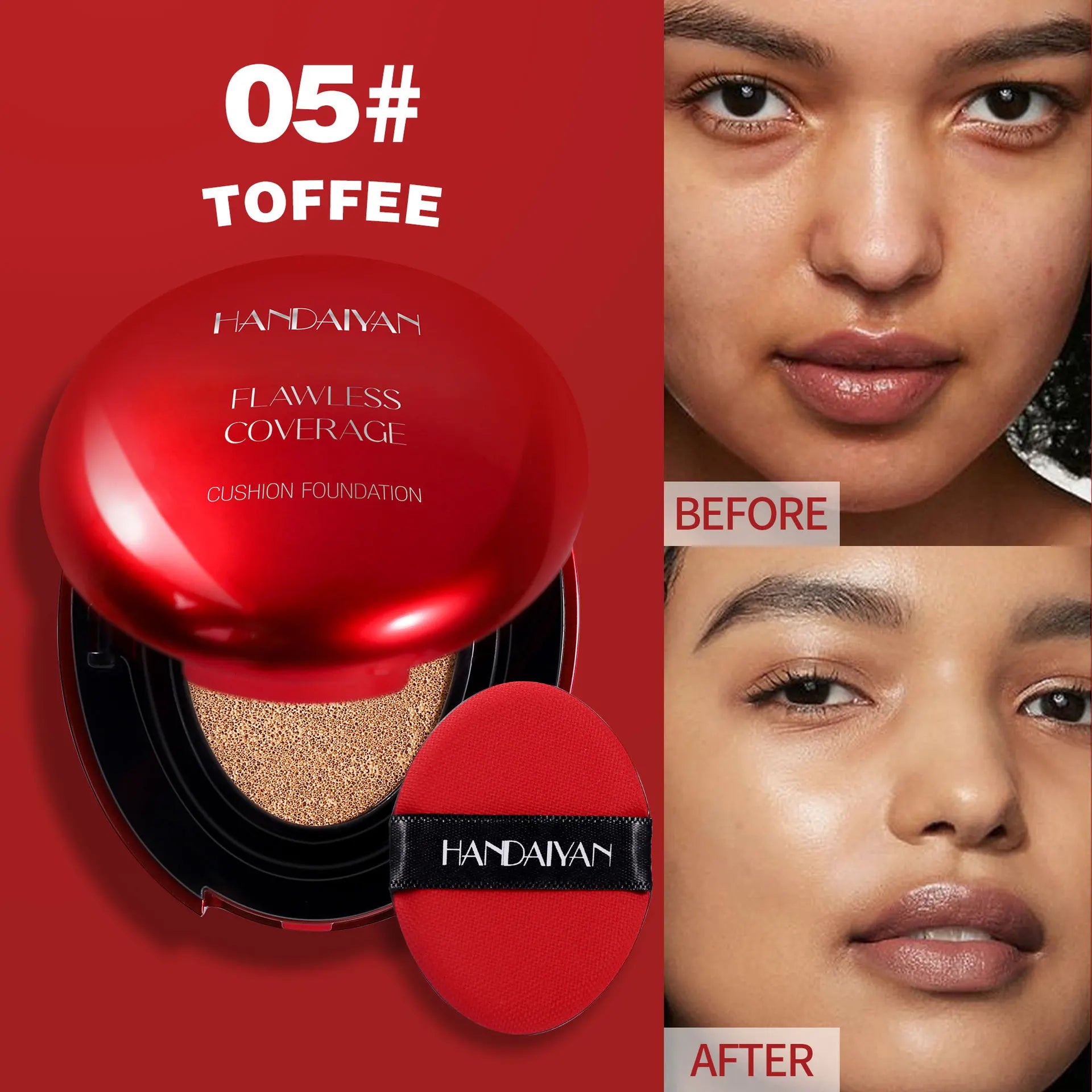 Sheromom's Korean Air Cushion Foundation - Light Natural Moisturizing Concealer Whitening Oil-Control Women's Long-lasting Makeup Base