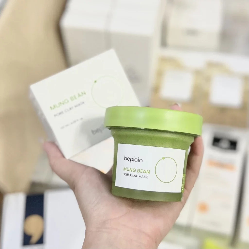 Sheromom's Korean Beplain Mung Bean PH-Balanced Cleansing Foam,Pore Care Serum Gentle Cleansing Oil and Face Clay Mask Facial Skincare Set