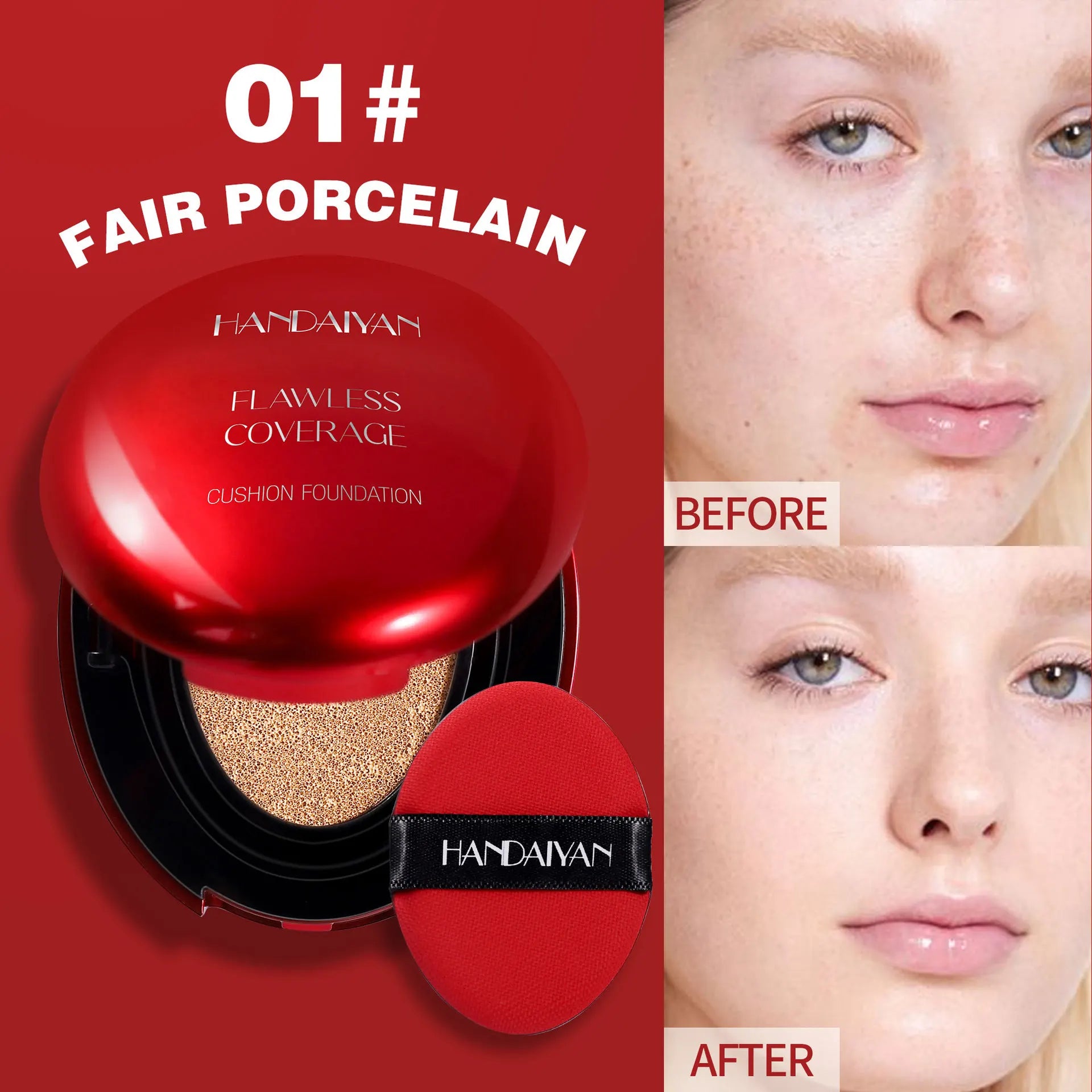 Sheromom's Korean Air Cushion Foundation - Light Natural Moisturizing Concealer Whitening Oil-Control Women's Long-lasting Makeup Base