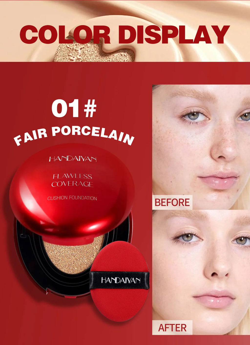 Sheromom's Korean Air Cushion Foundation - Light Natural Moisturizing Concealer Whitening Oil-Control Women's Long-lasting Makeup Base