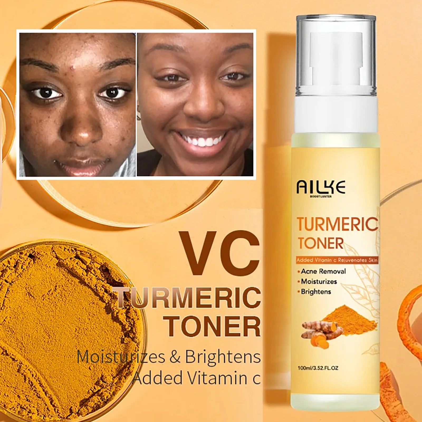 Sheromom's  AILKE Organic Turmeric Whitening Skin Care Set, with Vitamin C, Clean Skin, Reduce Acne, Hydrating and Firming for Women