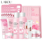 Sheromom's Sakura Facial Cleaner Korean Face Serum Exfoliating Peeling Gel Moisturize Toner Eye Cream Sunscreen Cosmetics Skin Care Set