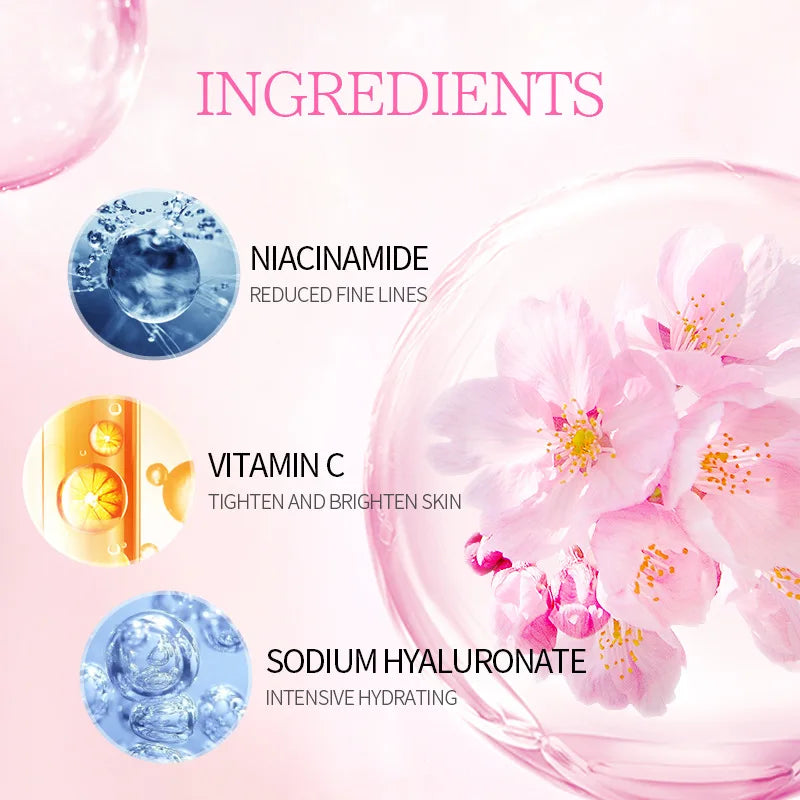 Sheromom's Sakura Facial Cleaner Korean Face Serum Exfoliating Peeling Gel Moisturize Toner Eye Cream Sunscreen Cosmetics Skin Care Set