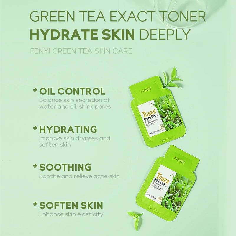Sheromom's 4pcs Green Tea Skin Care Sets Trial Pack Korean Cosmetics Acne Treatment Face Cream Eye Cream Face Care Set for Women Sakura Kit