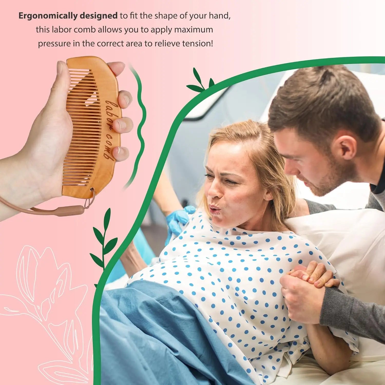 Sheromom's 3/2/1pcs Birth Comb & Massage Roller Ball Kit for Women Labor and Delivery Essentials, Wooden Labor Comb Pregnancy Must Haves