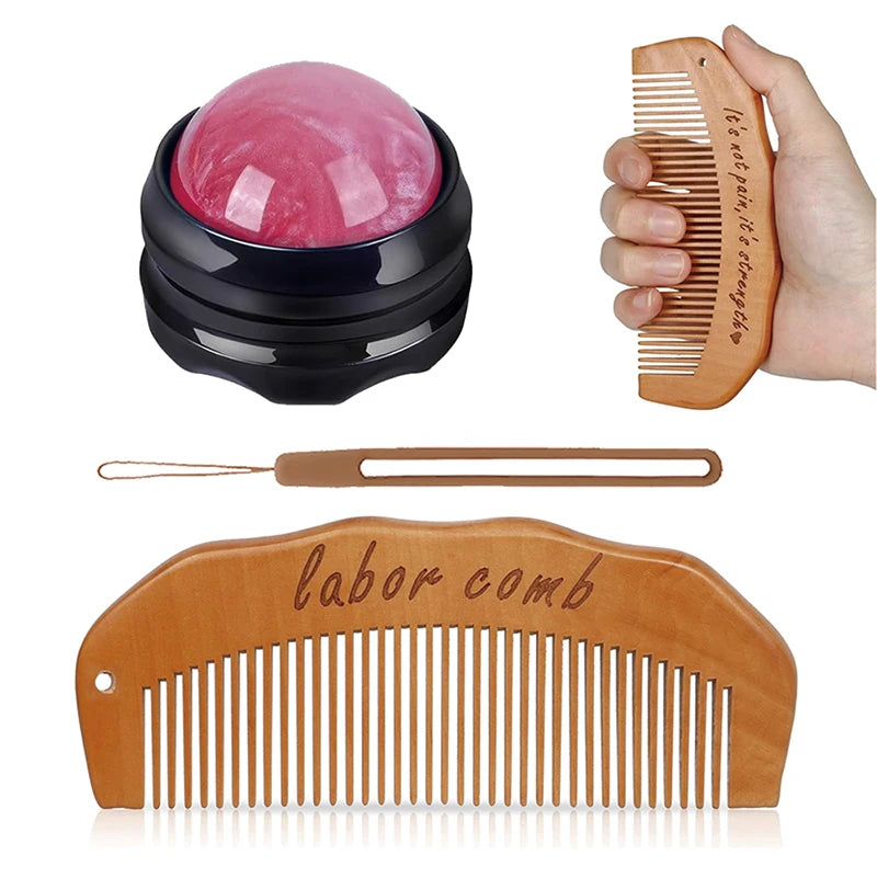 Sheromom's 3/2/1pcs Birth Comb & Massage Roller Ball Kit for Women Labor and Delivery Essentials, Wooden Labor Comb Pregnancy Must Haves