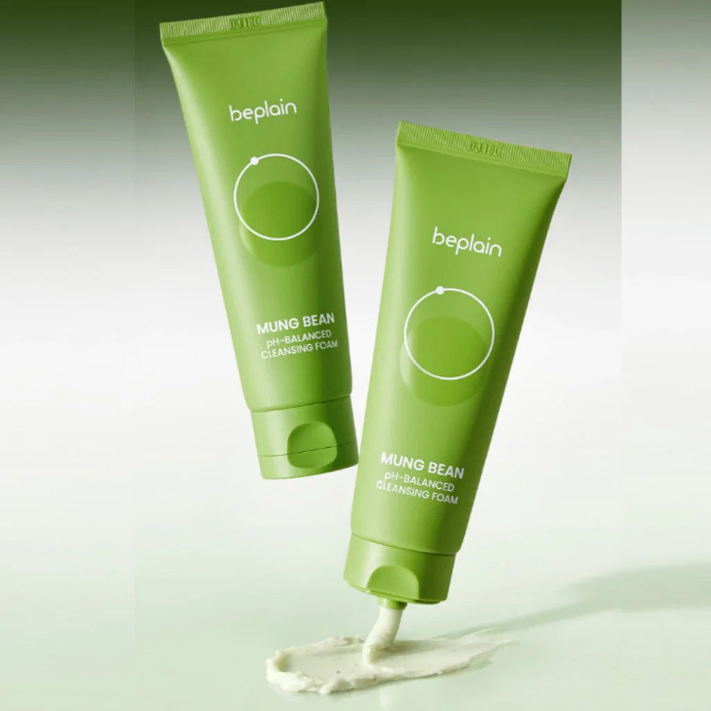 Sheromom's Korean Beplain Mung Bean PH-Balanced Cleansing Foam,Pore Care Serum Gentle Cleansing Oil and Face Clay Mask Facial Skincare Set