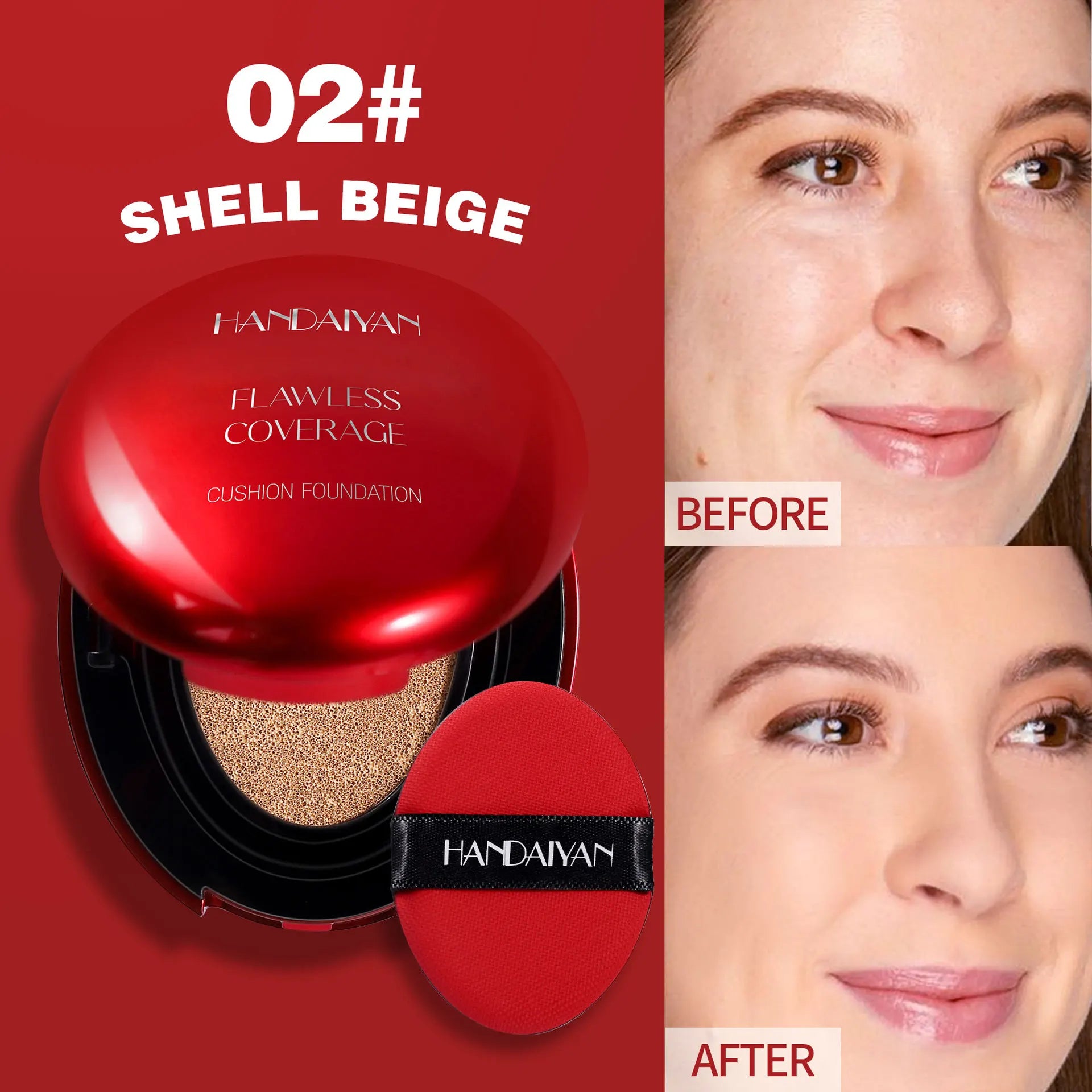 Sheromom's Korean Air Cushion Foundation - Light Natural Moisturizing Concealer Whitening Oil-Control Women's Long-lasting Makeup Base