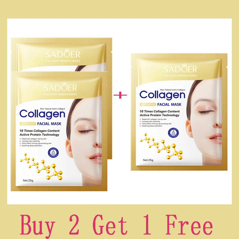 Sheromom's 10PCS Collagen Anti-Wrinkle Facial Mask Anti-Aging Fade Fine Lines Firm Skin Moisturizing Brightening Skincare Korean Cosmetics