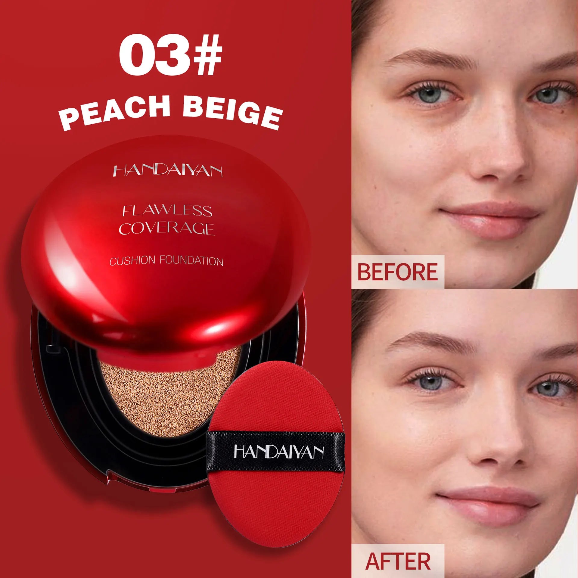 Sheromom's Korean Air Cushion Foundation - Light Natural Moisturizing Concealer Whitening Oil-Control Women's Long-lasting Makeup Base