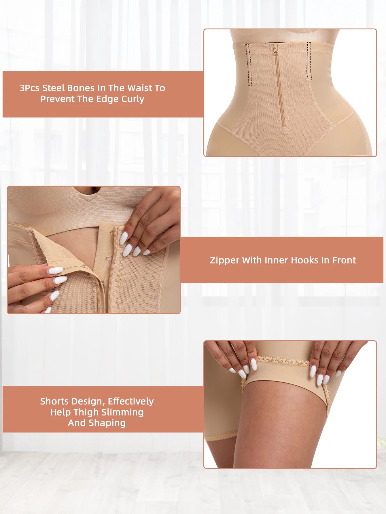 Sheromom's 1pcs Zipper Front Postpartum Recovery Women High Waist Tummy Control Hip Enhancer Shapewear Shorts