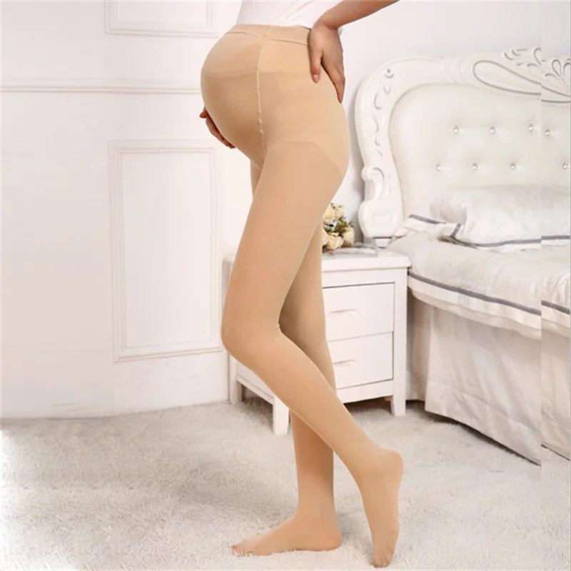 Sheromom's Soft Velvet Tights For Pregnant Women Adjustable High Waist Maternity Pantyhose U-shaped Belly Support Leggings Spring Autumn