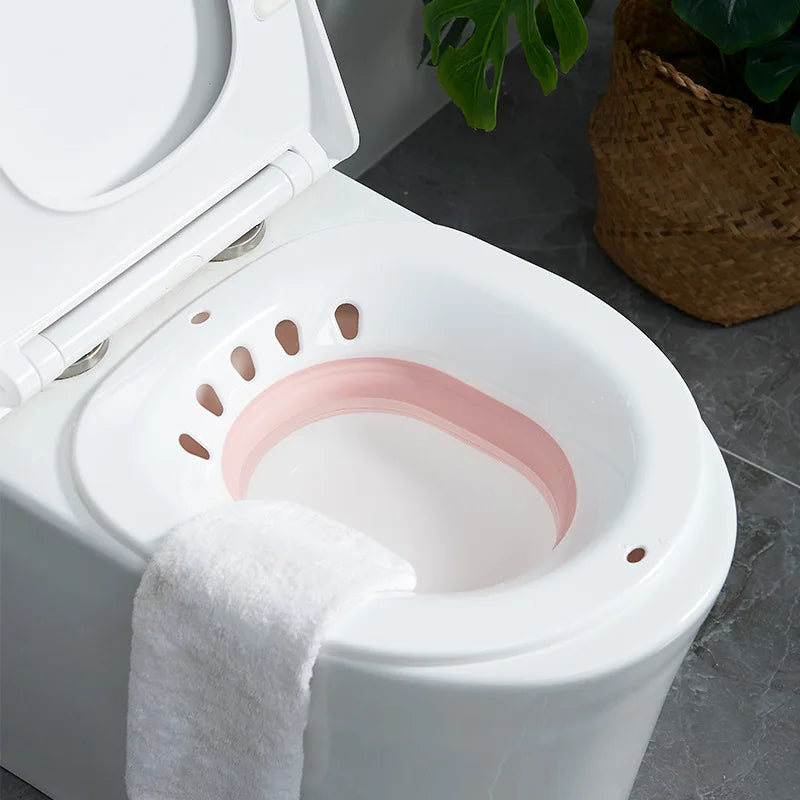 Sheromom's Sitz Bath for Hemorrhoids, Sitz Bath for Toilet Seat, Postpartum Care, Sits Bath Kit for Women, Collapsible, Flusher Hose