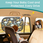 Sheromom's Baby Car Essentials Starter Kit | Backseat Organizer + 2 Sunshades + 2 Hooks + Rear Mirror