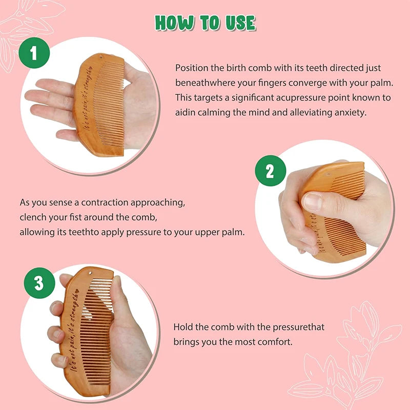 Sheromom's 3/2/1pcs Birth Comb & Massage Roller Ball Kit for Women Labor and Delivery Essentials, Wooden Labor Comb Pregnancy Must Haves