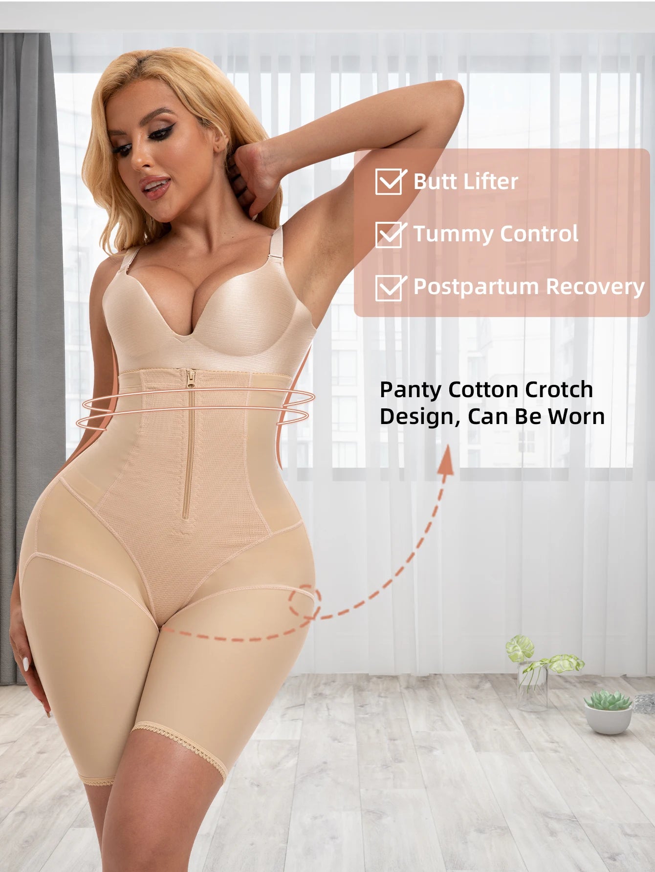 Sheromom's 1pcs Zipper Front Postpartum Recovery Women High Waist Tummy Control Hip Enhancer Shapewear Shorts
