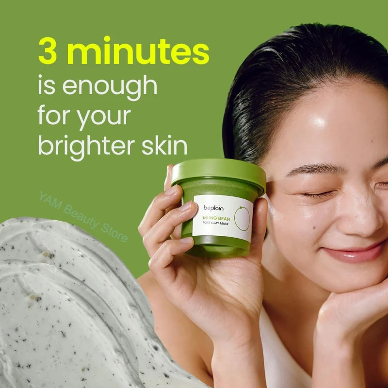 Sheromom's Korean Beplain Mung Bean PH-Balanced Cleansing Foam,Pore Care Serum Gentle Cleansing Oil and Face Clay Mask Facial Skincare Set