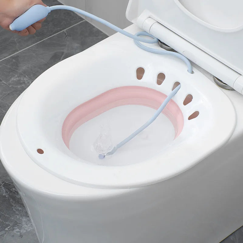 Sheromom's Sitz Bath for Hemorrhoids, Sitz Bath for Toilet Seat, Postpartum Care, Sits Bath Kit for Women, Collapsible, Flusher Hose